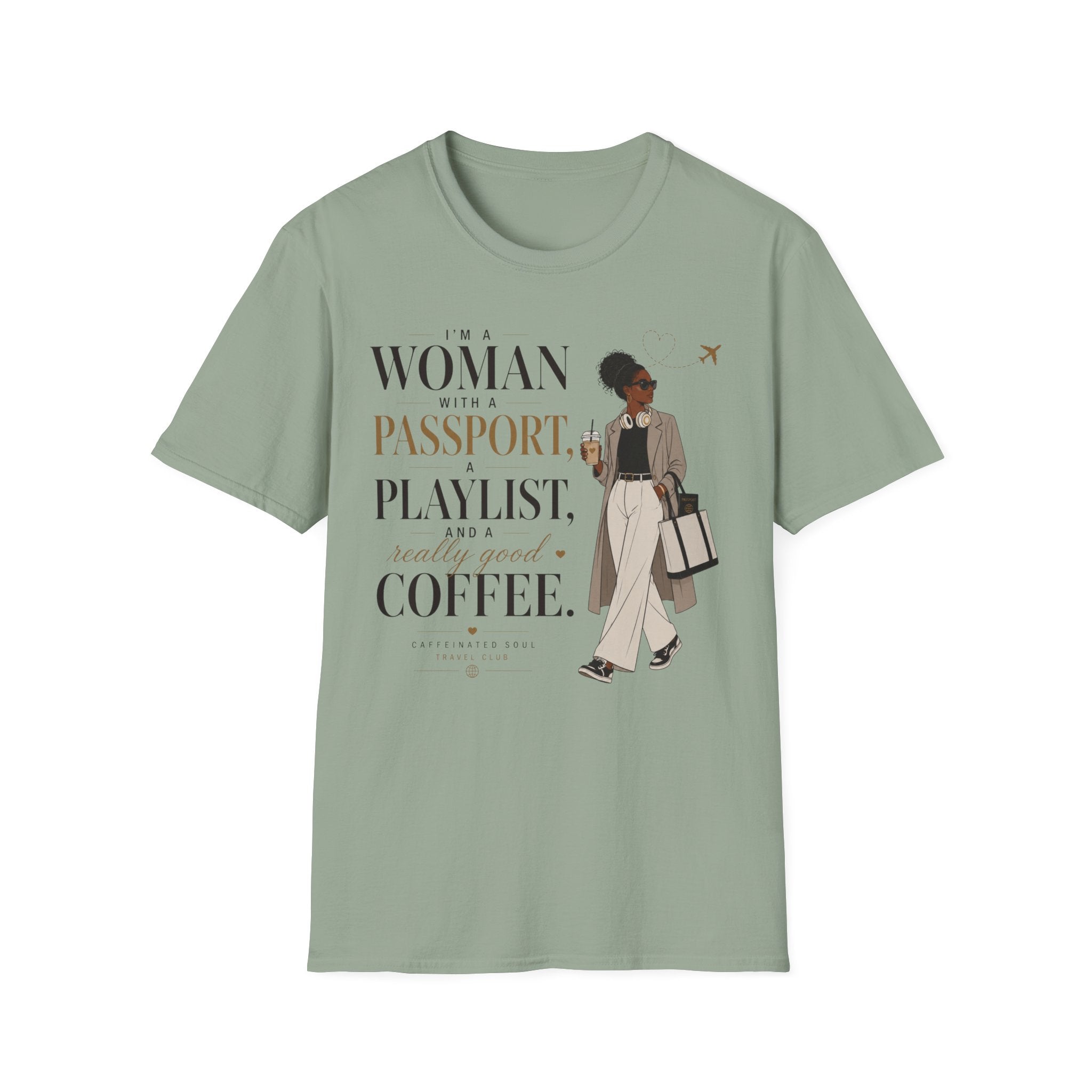 Passport, Playlist & Coffee T-Shirt (Vibes Edition) — Travel Club Tee