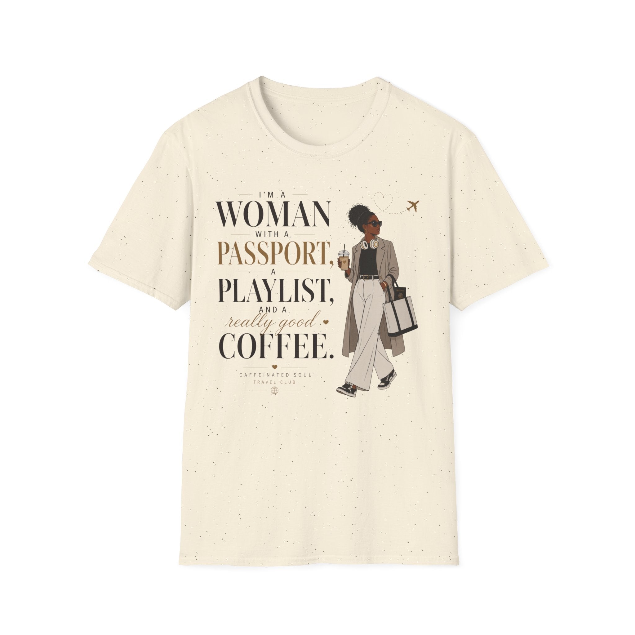 Passport, Playlist & Coffee T-Shirt (Vibes Edition) — Travel Club Tee