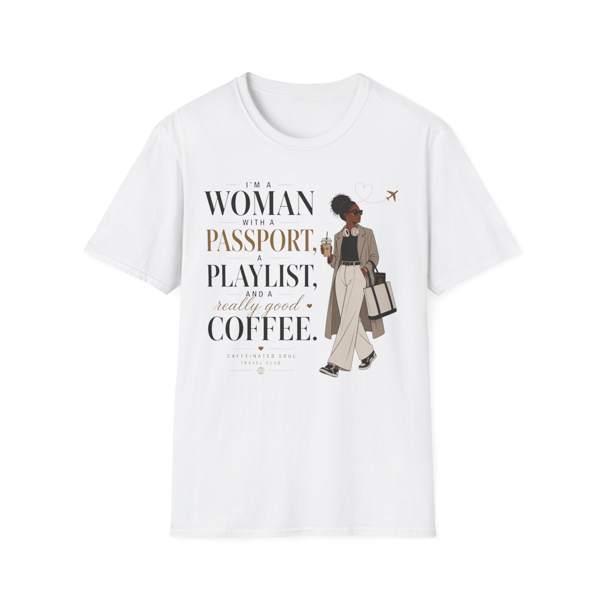 Passport, Playlist & Coffee T-Shirt (Vibes Edition) — Travel Club Tee