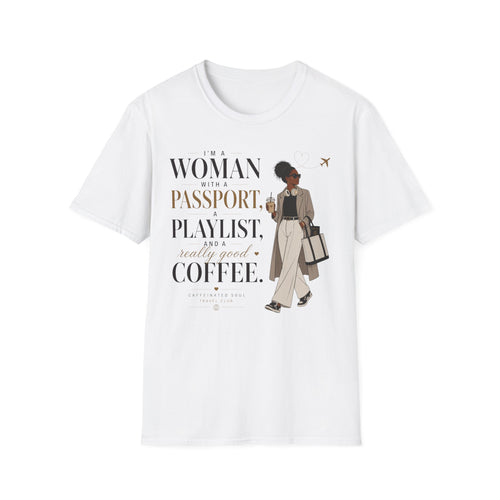 Passport, Playlist & Coffee T-Shirt (Vibes Edition) — Travel Club Tee